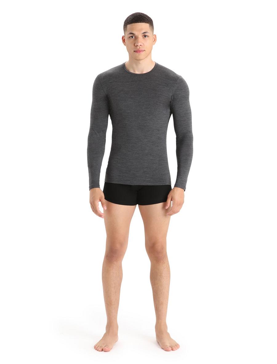 Men's Icebreaker Merino Anatomica Long Sleeve Crewe T-Shirt Underwear Jet Heather | CA 1656BEXC